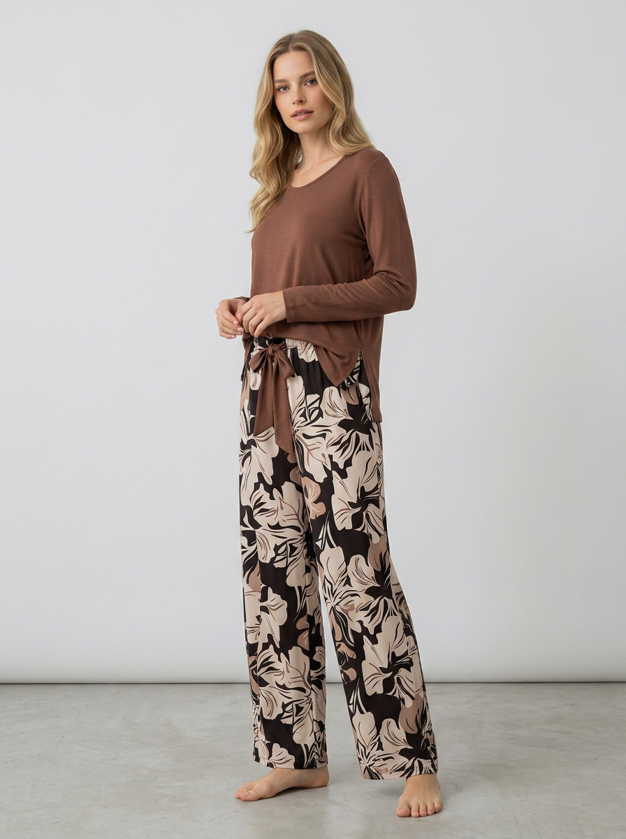 Γυναικεία πιτζάμα Harmony 38-611512 Coffee με floral παντελόνι