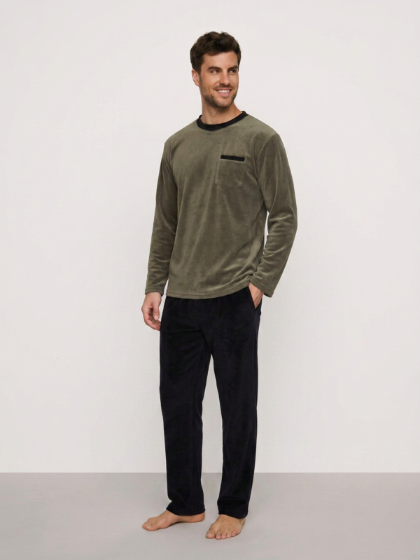 Ανδρική πιτζάμα Harmony 38-811302 Olive Black με μαύρο παντελόνι