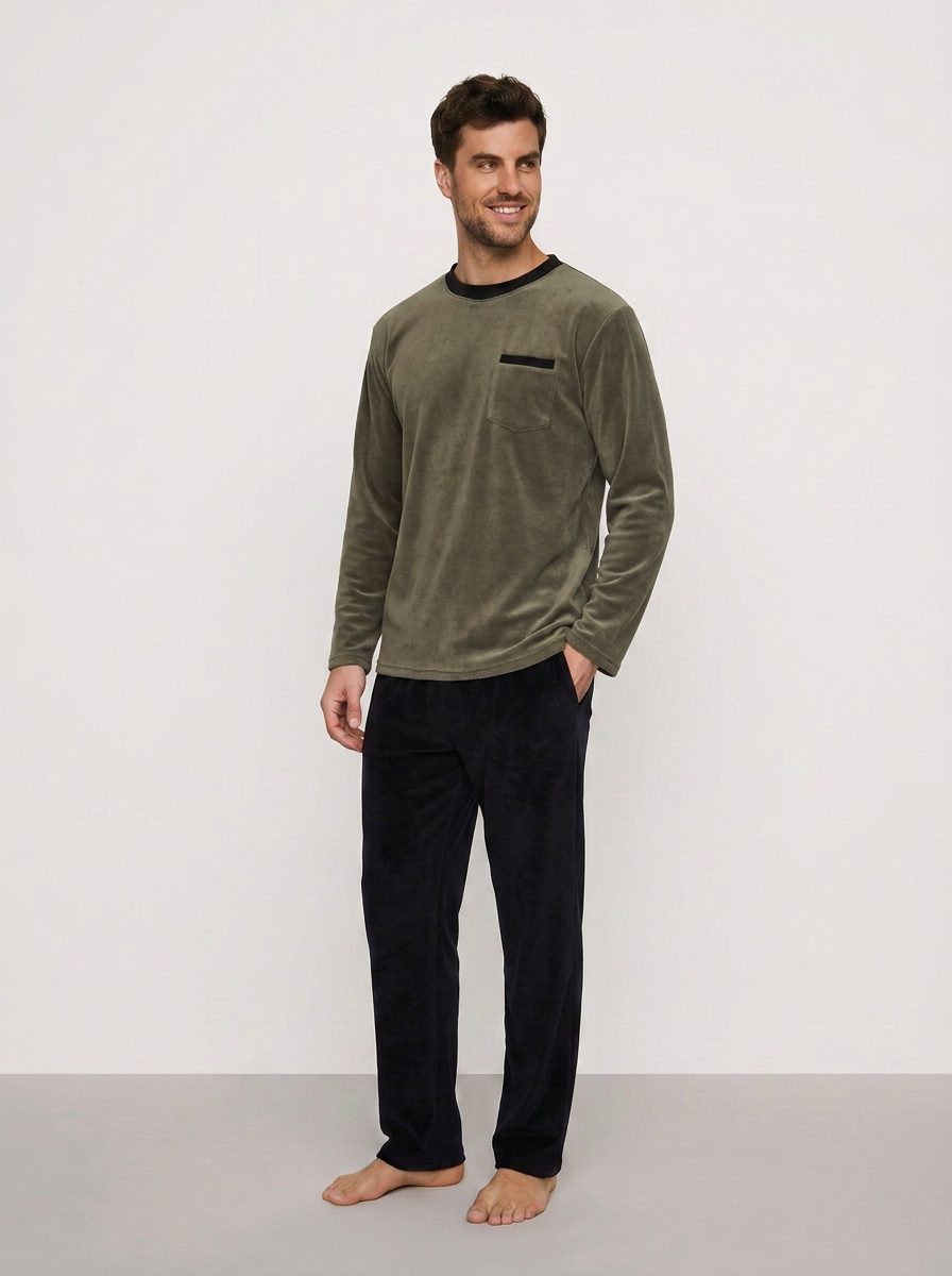 Ανδρική πιτζάμα Harmony 38-811302 Olive Black με μαύρο παντελόνι