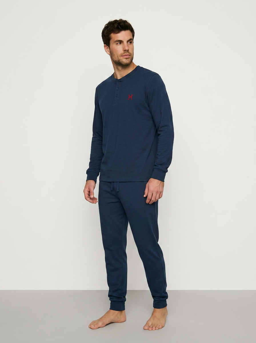 Harmony 38-811307 Blue ανδρική μπλε πιτζάμα με Henley λαιμόκοψη