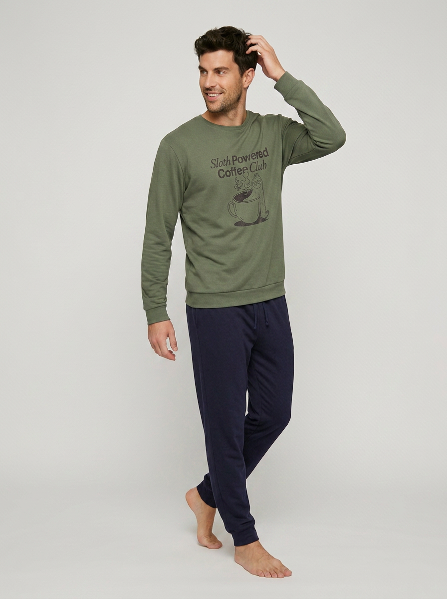 Ανδρική πιτζάμα Harmony 38-811308 olive με navy παντελόνι