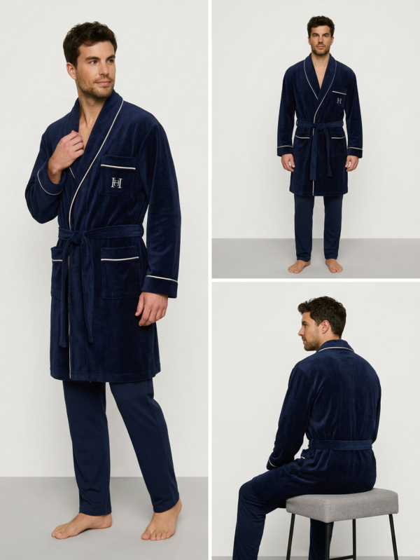 Ανδρική ρόμπα Harmony 38-811326 Blue navy με ζώνη και τσέπες