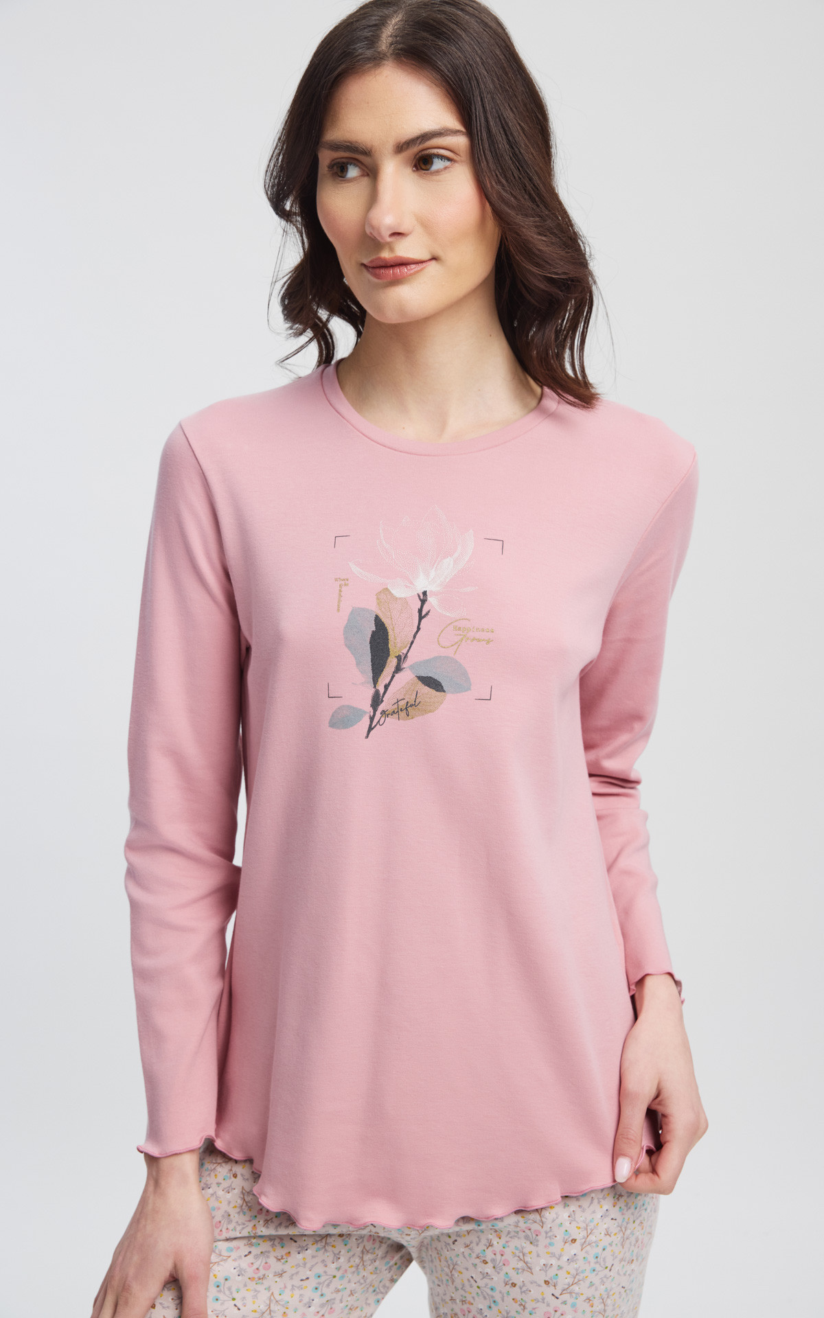 Ροζ μπλούζα Minerva 90-53433-051 με floral print
