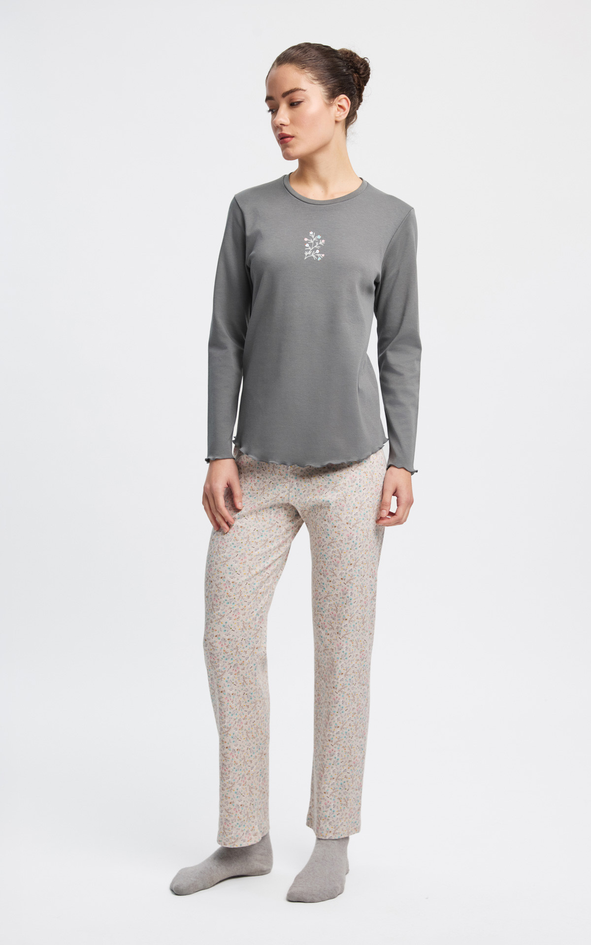 Γυναικεία πιτζάμα Minerva 90-53433-329 γκρι floral