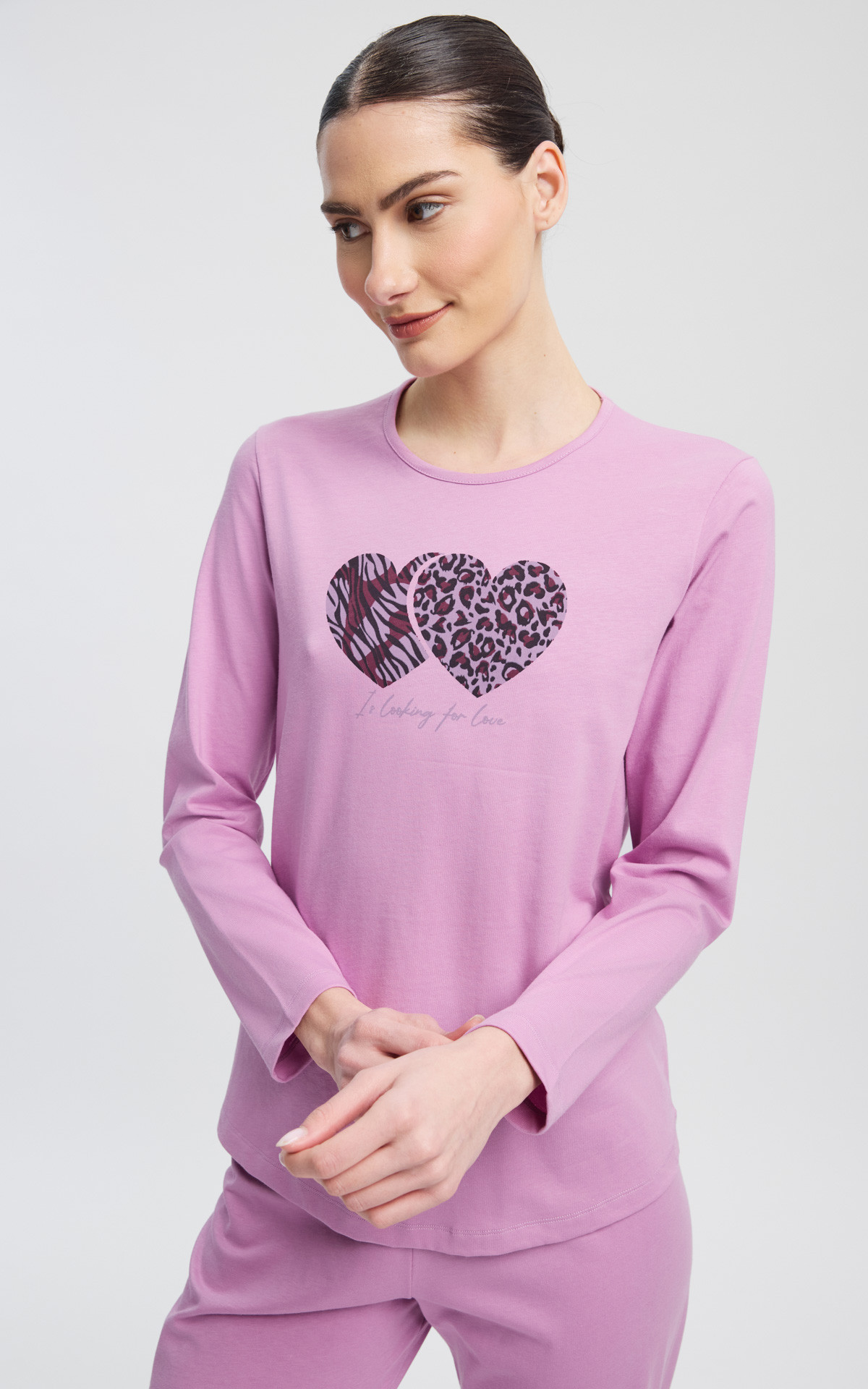 Ροζ μπλούζα Minerva 90-53472-630 με animal print καρδιές