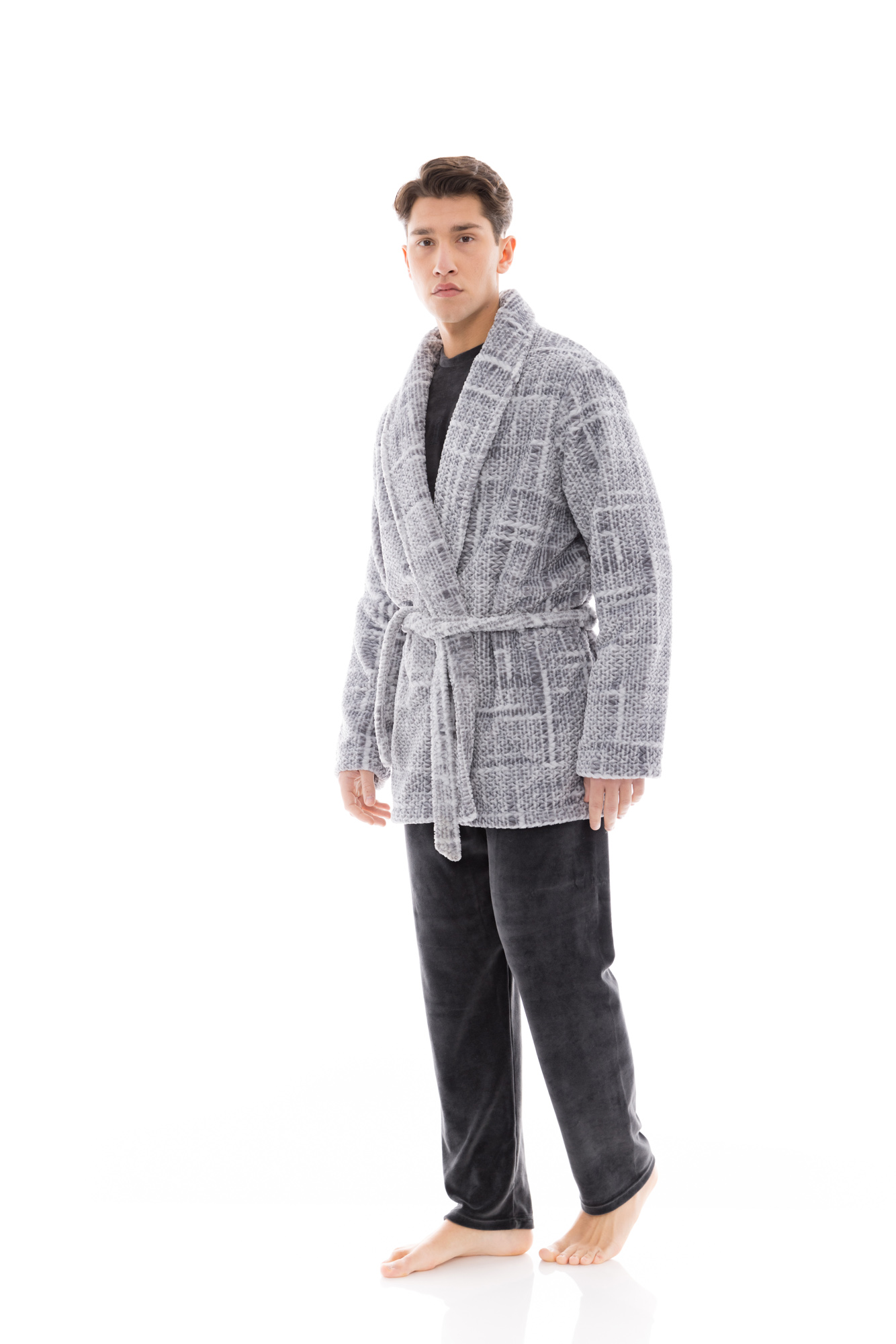Ανδρική ρόμπα Ulisse Jacquard W-M641 γκρι πλάγια όψη