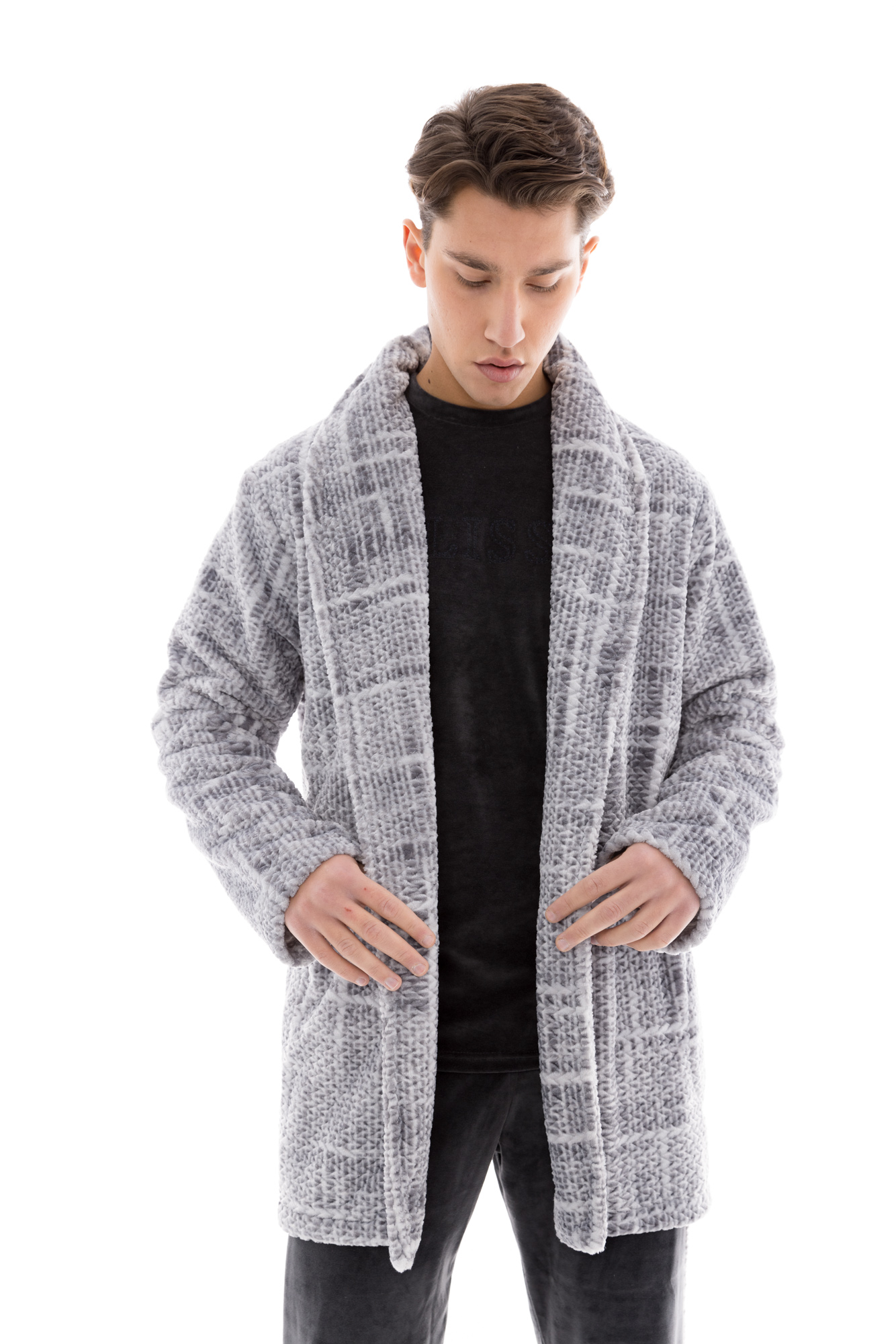 Ανδρική ρόμπα Ulisse W-M641 με γιακά σάλι και jacquard σχέδιο