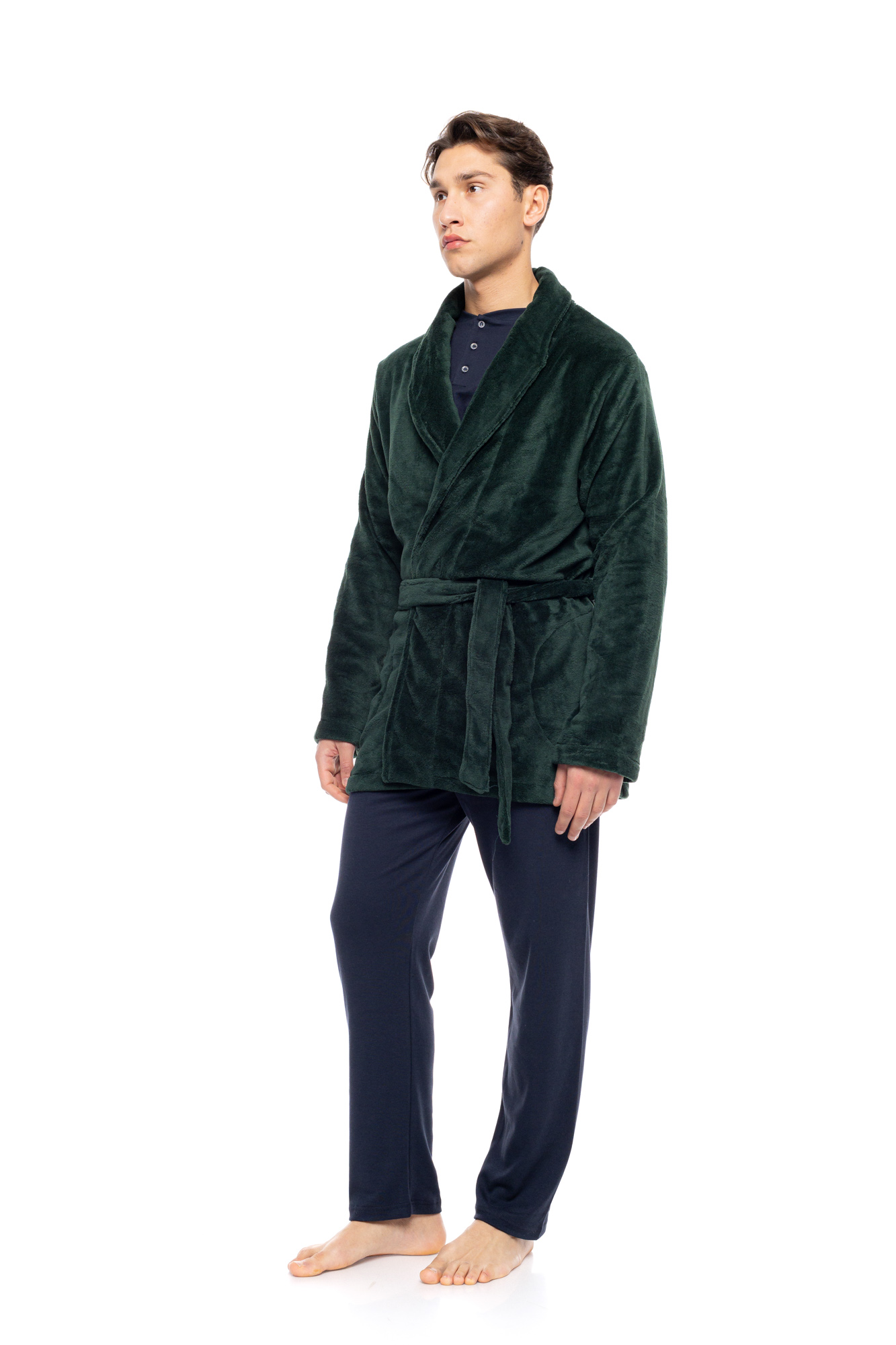 Ulisse Soft WN-M102 Forest ανδρική fleece ρόμπα με ζώνη