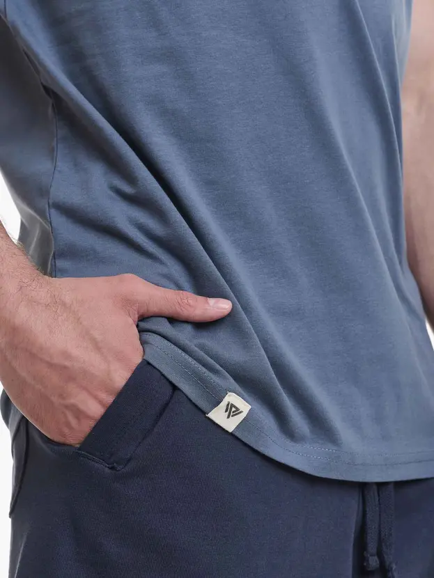 Μπλε ανδρικό T-Shirt Walk W5200-10 με Walk label