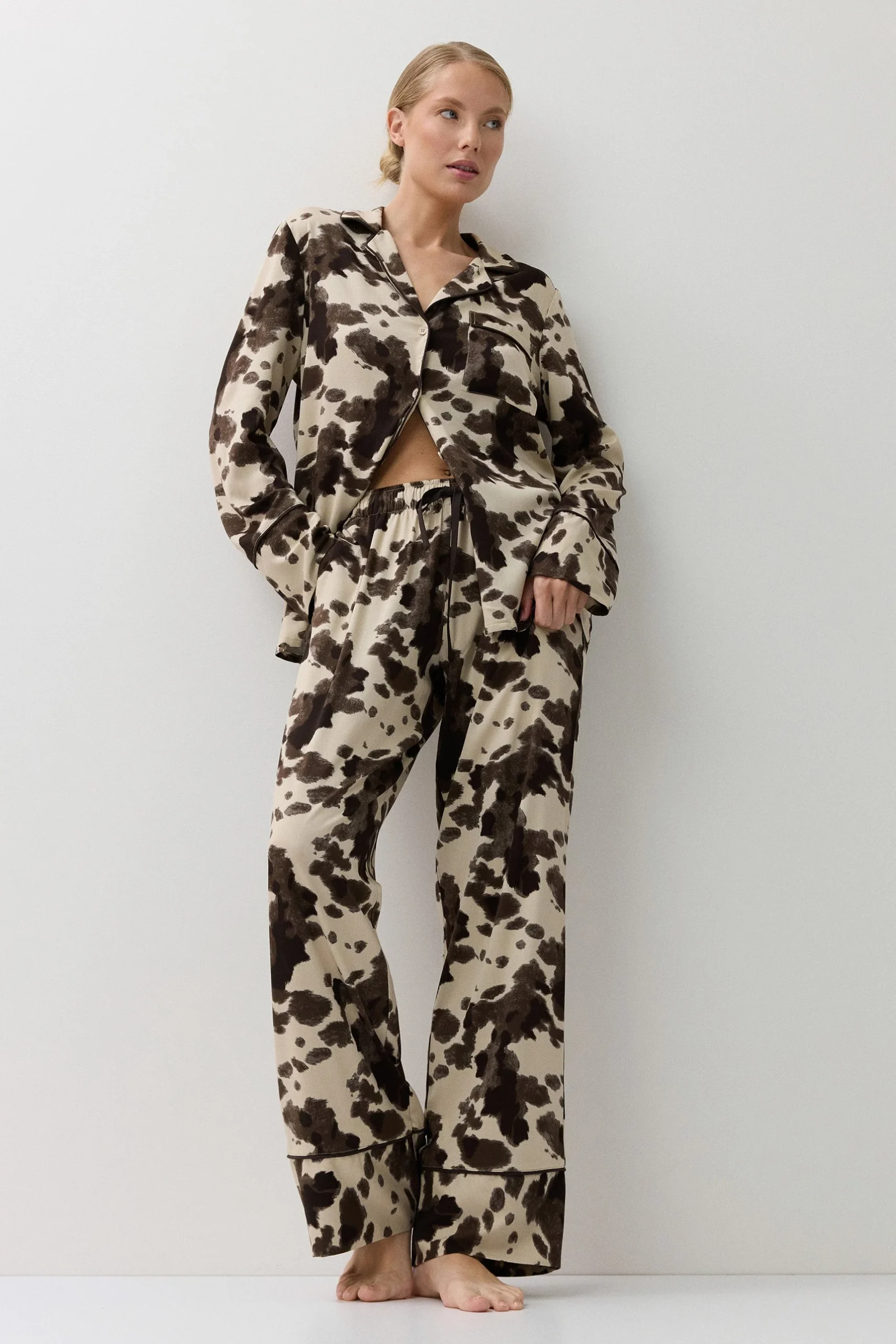 Aruelle Bianca Pajama Long γυναικεία πιτζάμα μπεζ καφέ