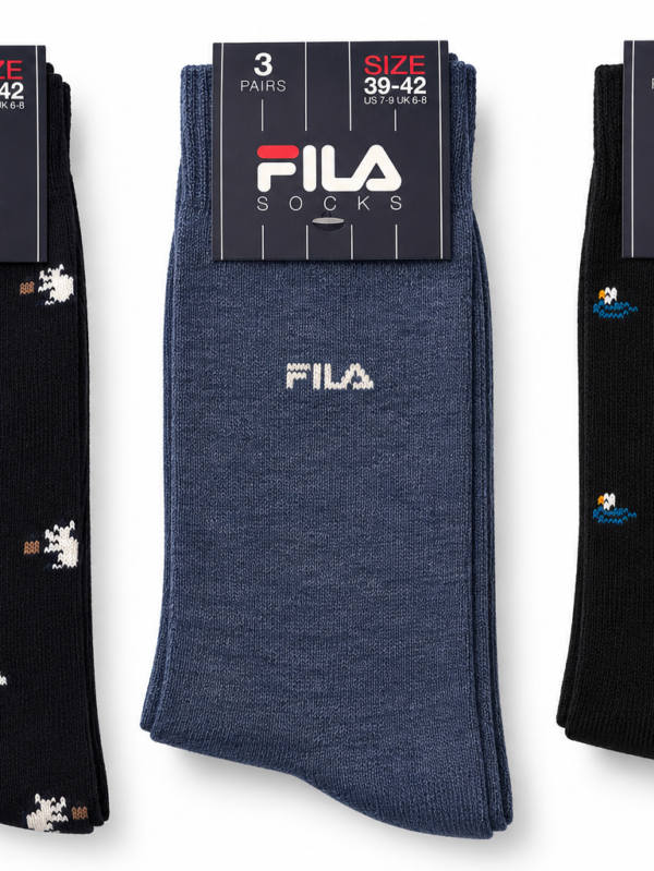 Ανδρικές κάλτσες FILA με σχέδια F5530CD-463, σετ 3 ζευγαριών με σκιουράκια, λογότυπο και θαλασσινά μοτίβα