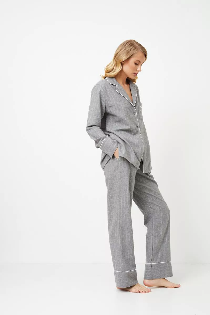 Aruelle Harriet Pajama Long γυναικεία βαμβακερή πιτζάμα γκρι πλάγια όψη