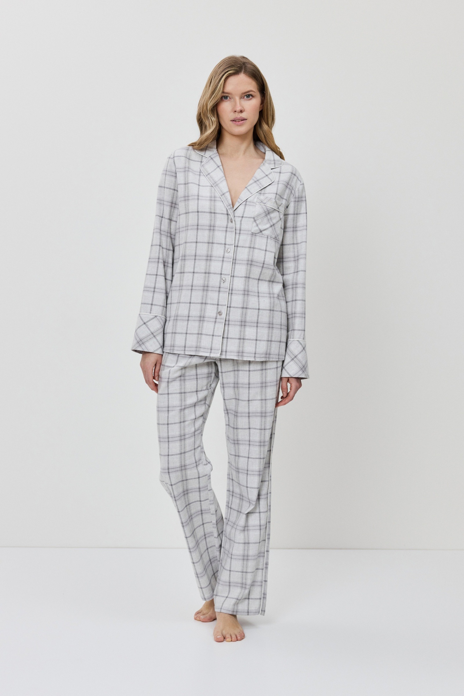 Aruelle Gwenna Pajama Long γυναικεία βαμβακερή πιτζάμα γκρι μπροστινή όψη